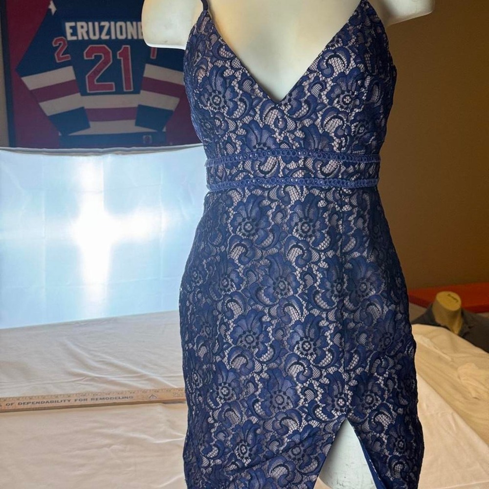 StyleStalker indie sleaze dark navy floral lace mini dress